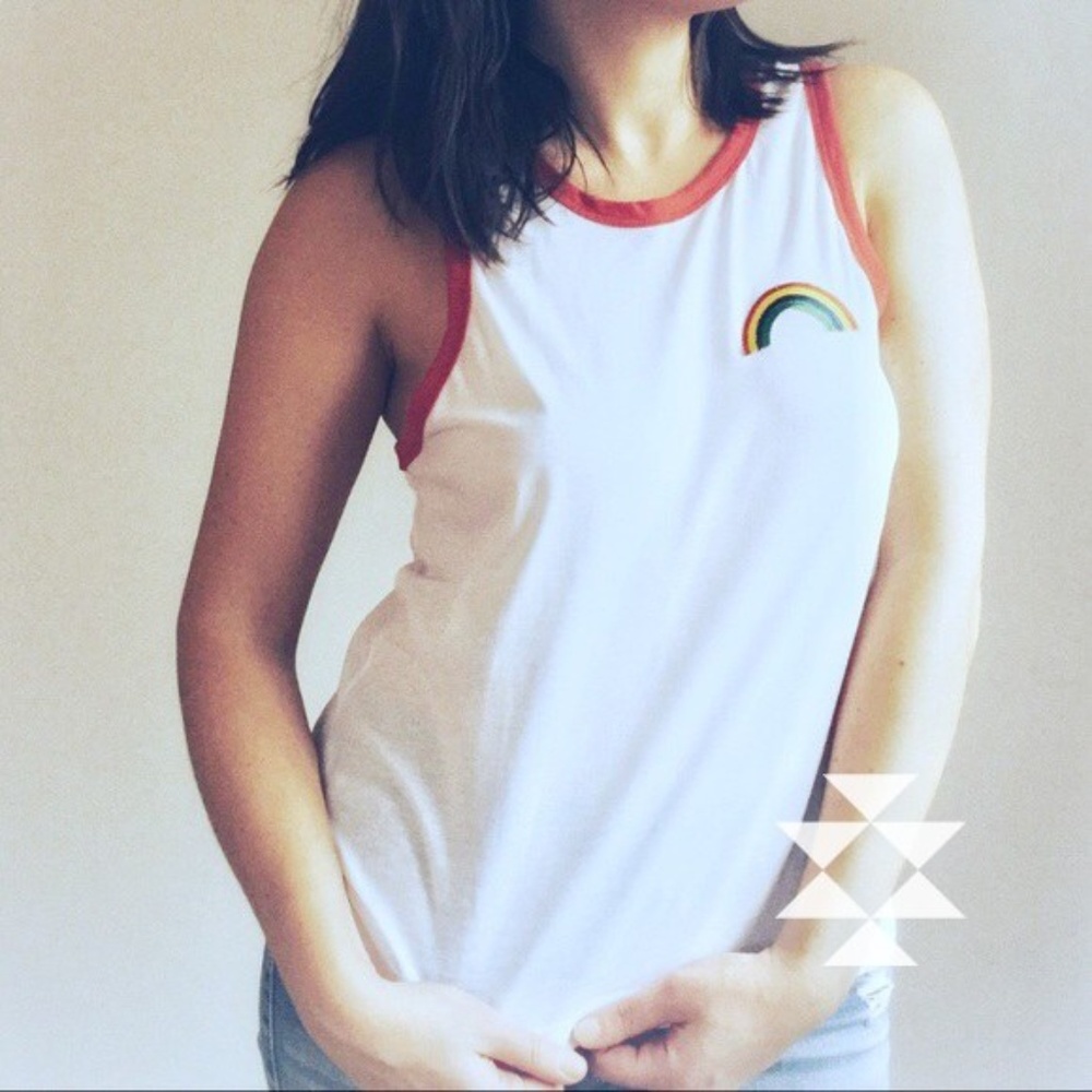 Boho Retro White Red Rainbow Tank Top NEW!!